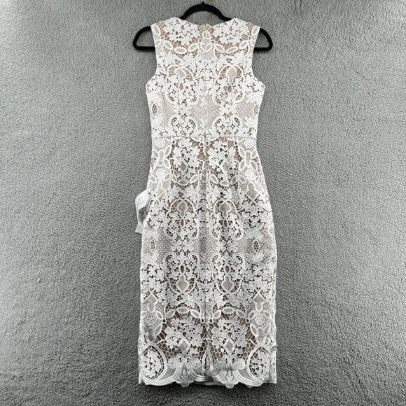 NWT Dress the Population Jayleen Lace Sheath Midi Dress in Off White Size Small - Picture 7 of 14